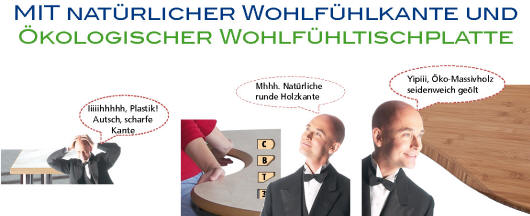 Wertigkeit, Arbeitshaltung, Wohlfhl-Schreibtische, MIT natrlicher Wohlfhlkante und kologischer Wohlfhltischplatte