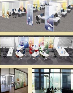 inspirierende Büroeinrichtung inklusive schallschluckender Flächenvorhänge